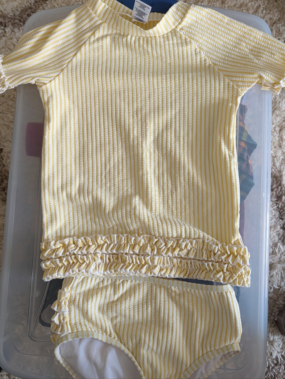 Yellow and White Striped Ruffle Butts Two-Piece Swim Set